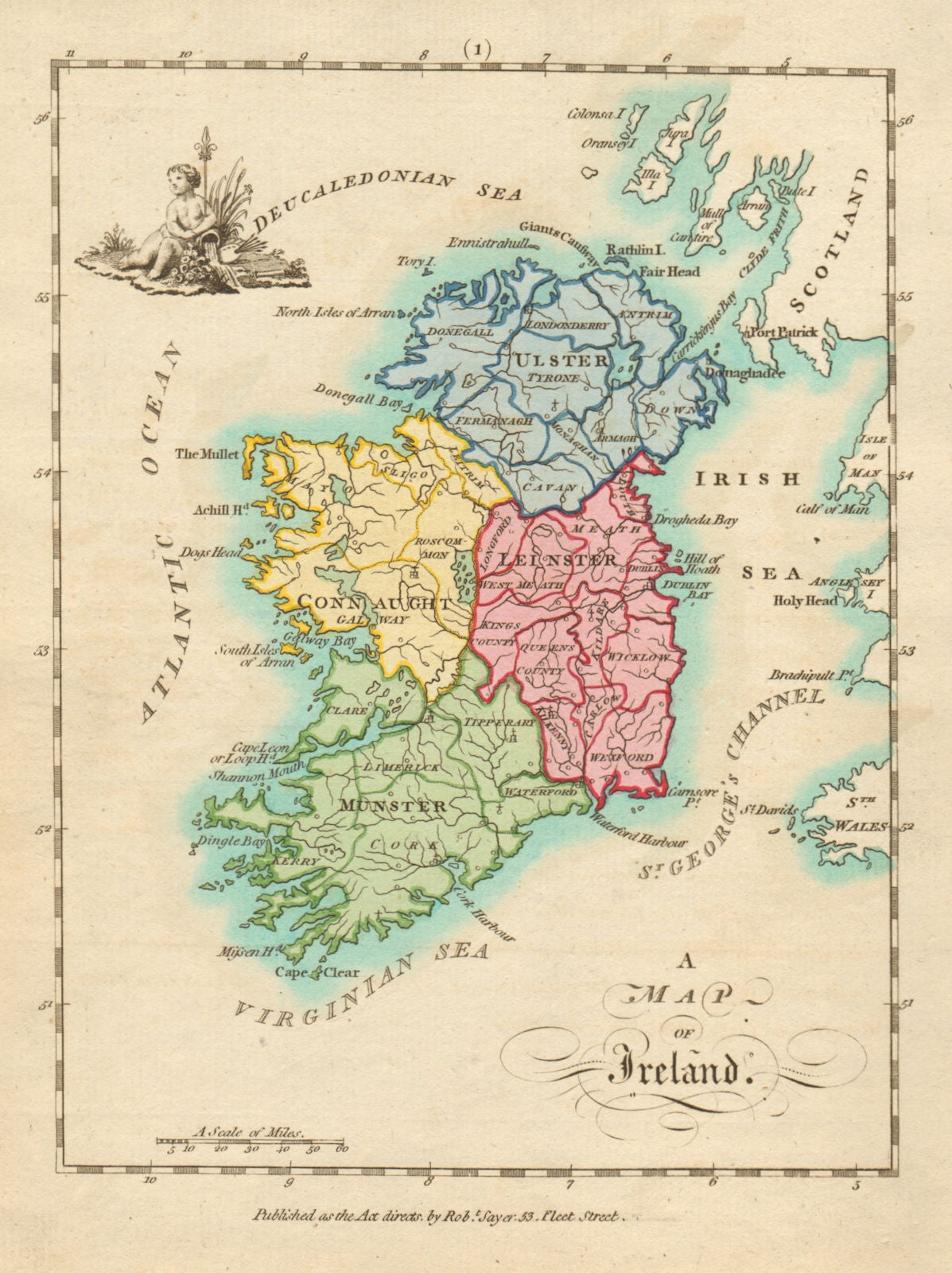 A map of Ireland. Antique copperplate map by Scalé / Sayer 1788 old